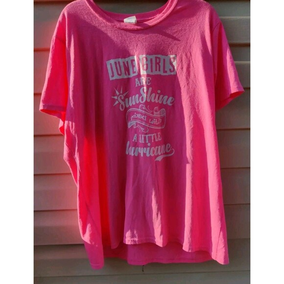 "June Girls Are Sunshine Mixed With A Little Hurricane" T Shirt Neon Pink Sz 3XL - Picture 4 of 9